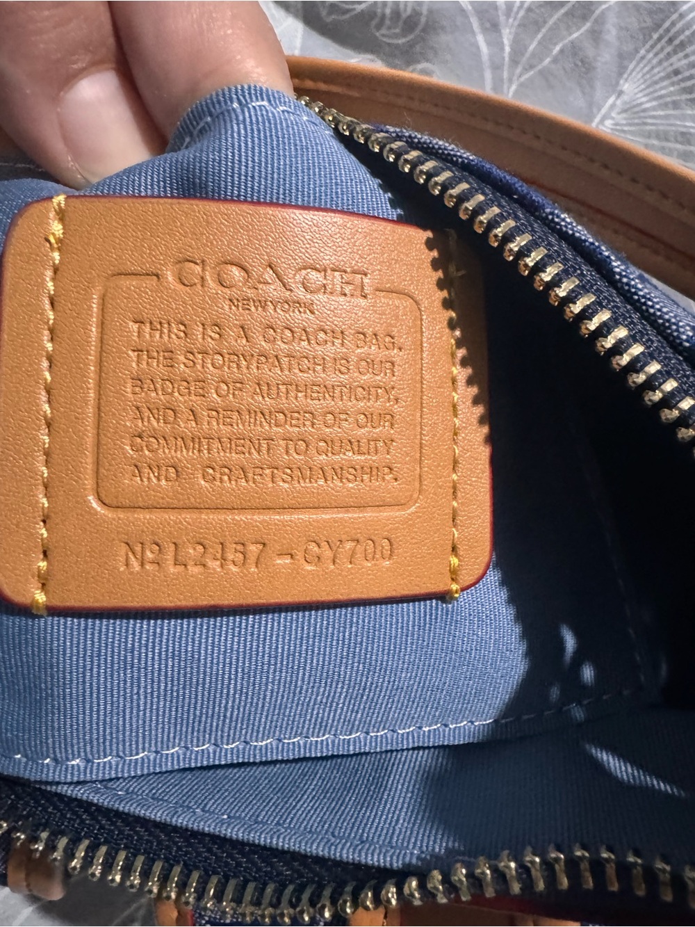 Coach Navy Signature Canvas Baguette Shoulder Bag with Tan Leather Buckles - Picture 7 of 16